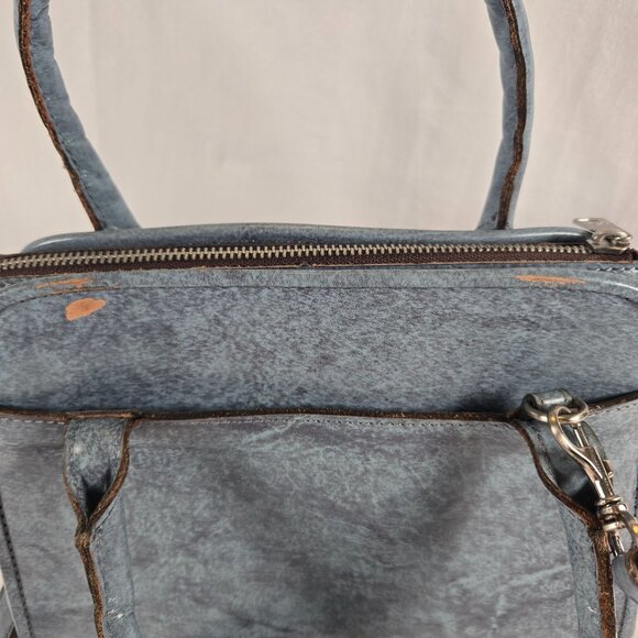 Patricia Nash Blue Leather Embossed Floral Satchel Crossbody Handbag - Picture 5 of 16